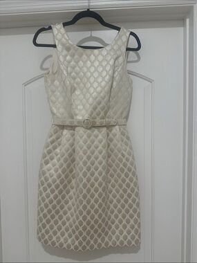 White House Black Market Cream Sleeveless Sheath Dress with Belt